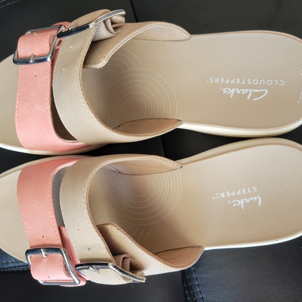 Clarks Tan and Pink Sandals with Adjustable Straps